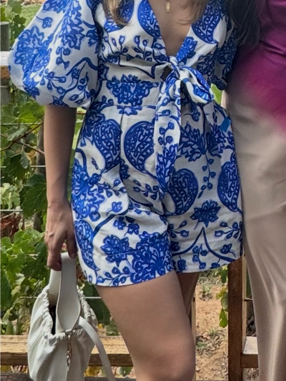 Sheike Blue and White Printed Tie-Front Romper